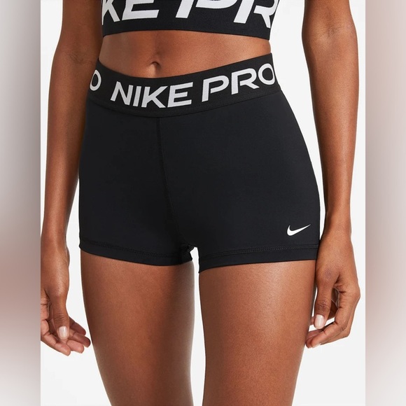 Nike Pro Shorts Women's Size Large Black White Wide Waistband Compression - Picture 5 of 10